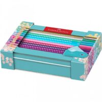 PASTELLI TRIANGOLARI SPARKLE + ACCESSORI SCATOLA IN METALLO TURCHESE DA 20 COLORI FABER-CASTELL