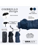 Ombrello design Tinta Unita Urban District: nero e dark blu, astuccio in EVA con zip, aperto 98x52 cm, chiuso 17x7 cm