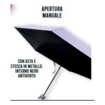 Ombrello mini Tinta Unita lilla aperto, con asta e stecche in metallo e interno nero antivento
