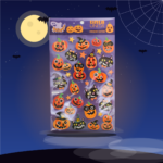 Sticker glitter Halloween tintaUNITA con zucche e gatti neri