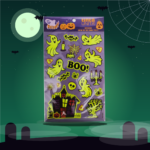 Sticker glow in the dark puffy Halloween tintaUNITA con fantasmini e casa stregata